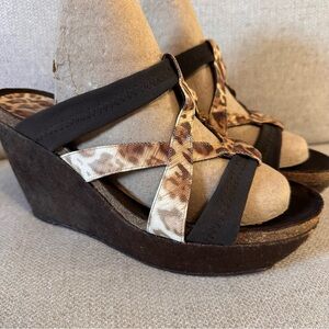 Donald J. Pliner Brown Animal Print Platform Wedge Strappy Sandals